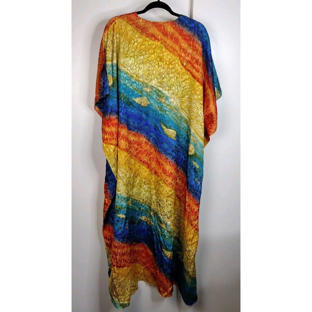Winlar Satin Kaftan Mumu House Dress Sz One Size Colorful Seashell Beach Coastal - Picture 4 of 6